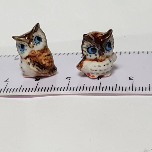 Hand Painted Tiny Miniature Ceramic Owl ,Collectable, Gift Ornament, Pet ,Bird