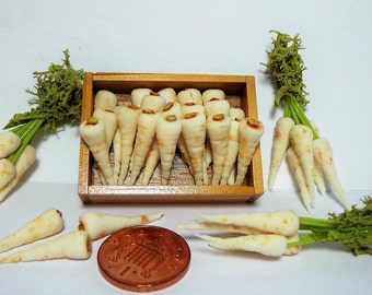 Dolls House Miniature Wooden Tray Of Parsnips , Food
