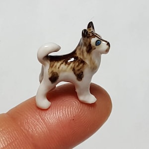 Bedårande liten mikrominiatyrhund, handmålad, samlarobjekt, keramisk prydnad husdjur, present