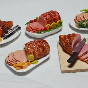 1:12 Scale Sliced Roast Ham Joint On A  Plate , Cooked meat Dolls House Meat