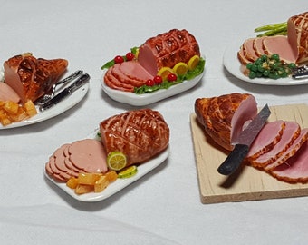 1:12 Scale Sliced Roast Ham Joint On A  Plate , Cooked meat Dolls House Meat