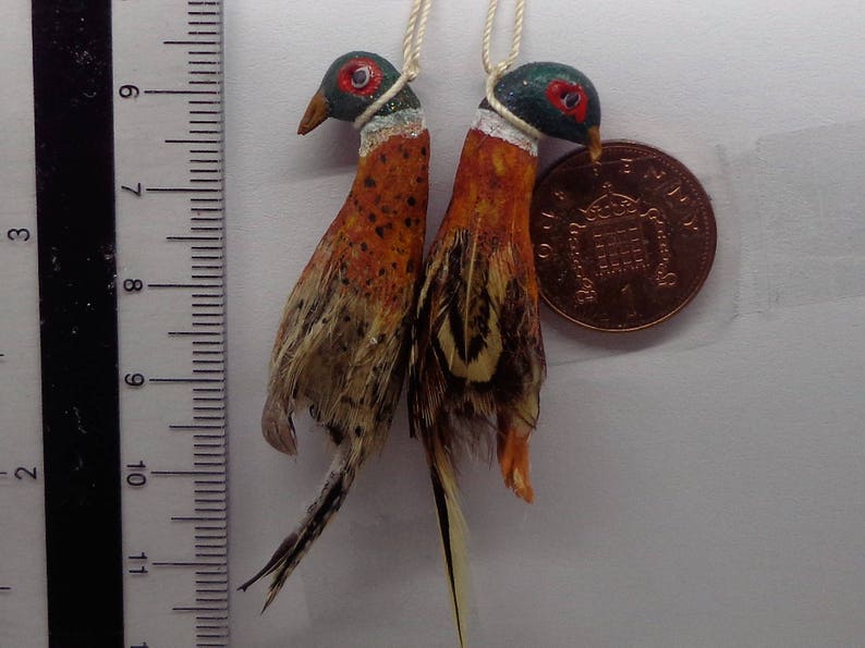 1:12 Scale A Pair Of Hanging Pheasant Dolls House Miniature Tudor Food, Butcher image 1