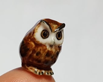 Hand Painted Tiny Miniature Ceramic Owl ,Collectable, Gift Ornament, Pet ,Bird