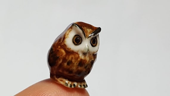 Hand Painted Tiny Miniature Ceramic Owl