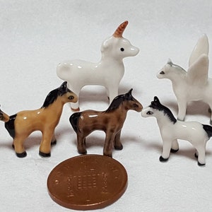 Adorable Tiny Micro Miniature Horse ,Unicorn, Fly horse  Hand Painted Ceramic Ornament, Collectable , Pet ,Gift