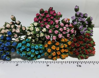 Petits boutons de rose en papier x 10 fleurs miniatures, jardin