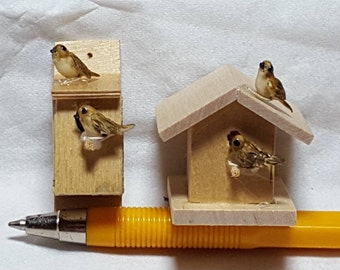 Puppenhaus Vogelhaus Box & 2 Vögel Miniatur Garten Accessoire