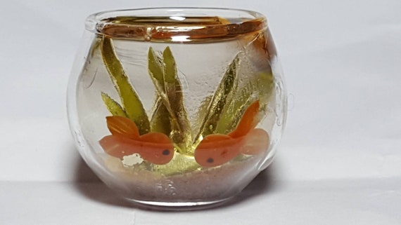 2 gold fish in glass bowl handmade 1:12 scale for Dollhouse Miniature 
