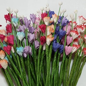 Moerbei papieren bloemen met draadstengels - miniatuur bloemen