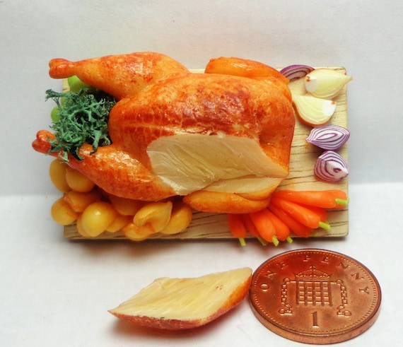 1:12 Dolls House Miniature Accessory Roast Turkey on Plate Kitchen Items