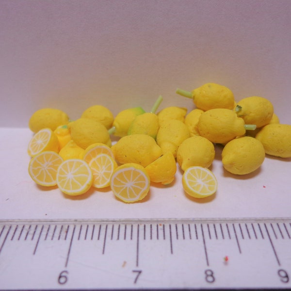 1:12 Scale Set of 10 Lemons , 6 Halves Lemon Dolls House Miniature Food Fruit Accessory