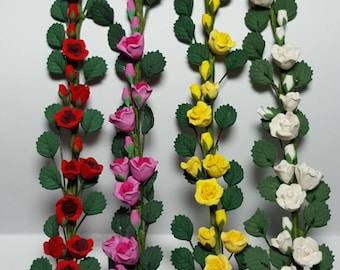 22cm String Of Roses Dolls House Climbing Red Roses Miniature Flower Vine Garland Garden Accessory