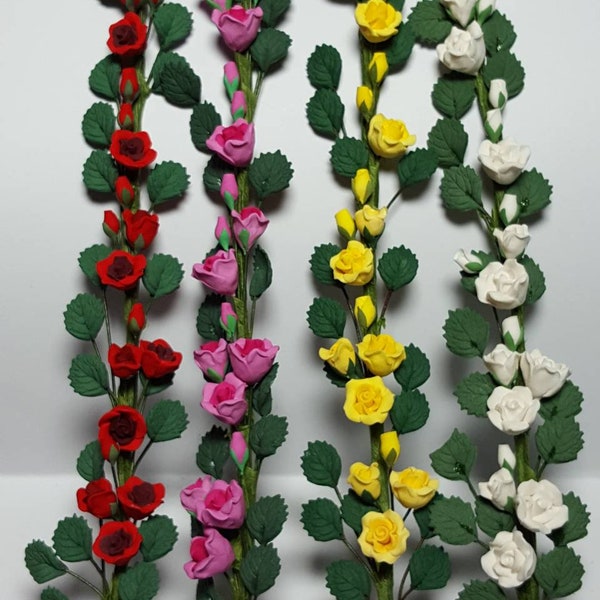 22cm String Of Roses Dolls House Climbing Red Roses Miniature Flower Vine Garland Garden Accessory