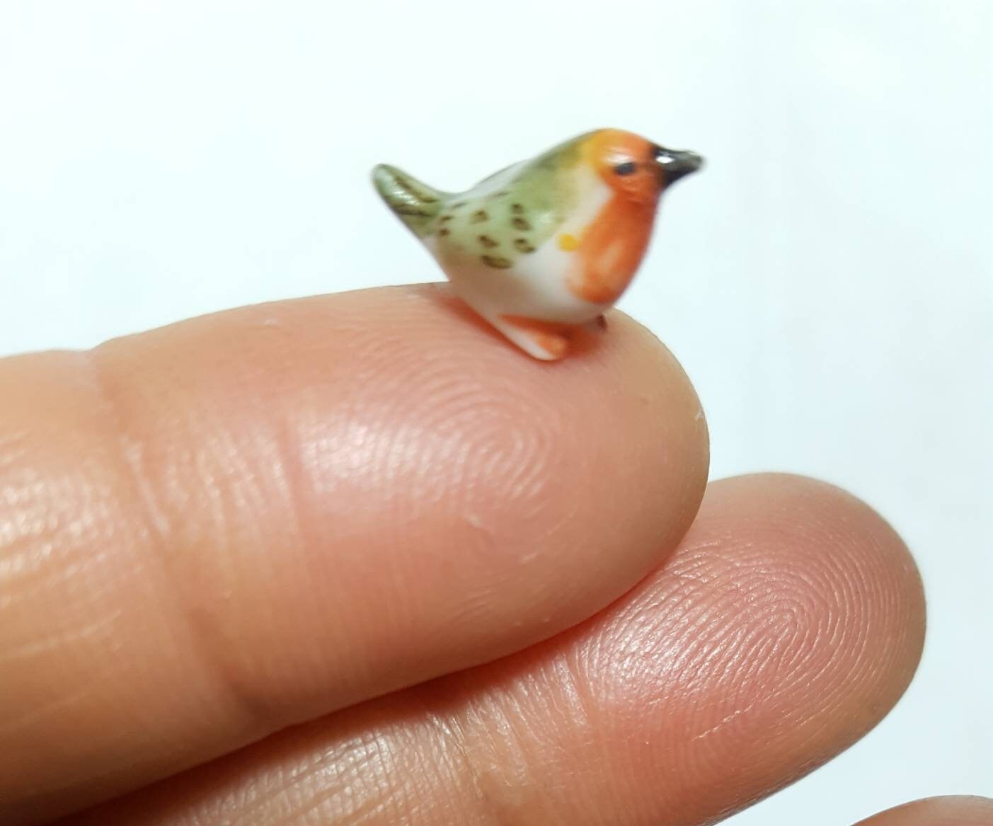 Worlds Smallest Tiny Miniature Robin Ceramic Pet Bird Hand Painted