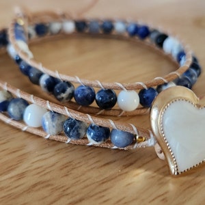 Double Leather Wrap - Blue Sodalite