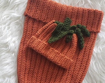 Crocheted Pumpkin Hat & Cocoon Blanket