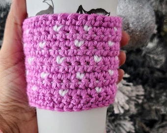 Crocheted Cup Sleeve- Little Hearts