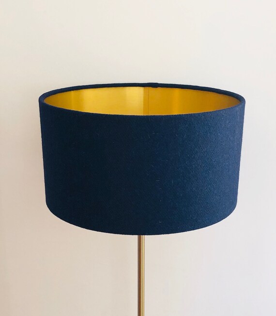 Harris Tweed Lampshade French Navy Lamp Shade With Brushed Gold Metallic Inner Large 40cm For Table Or Ceiling