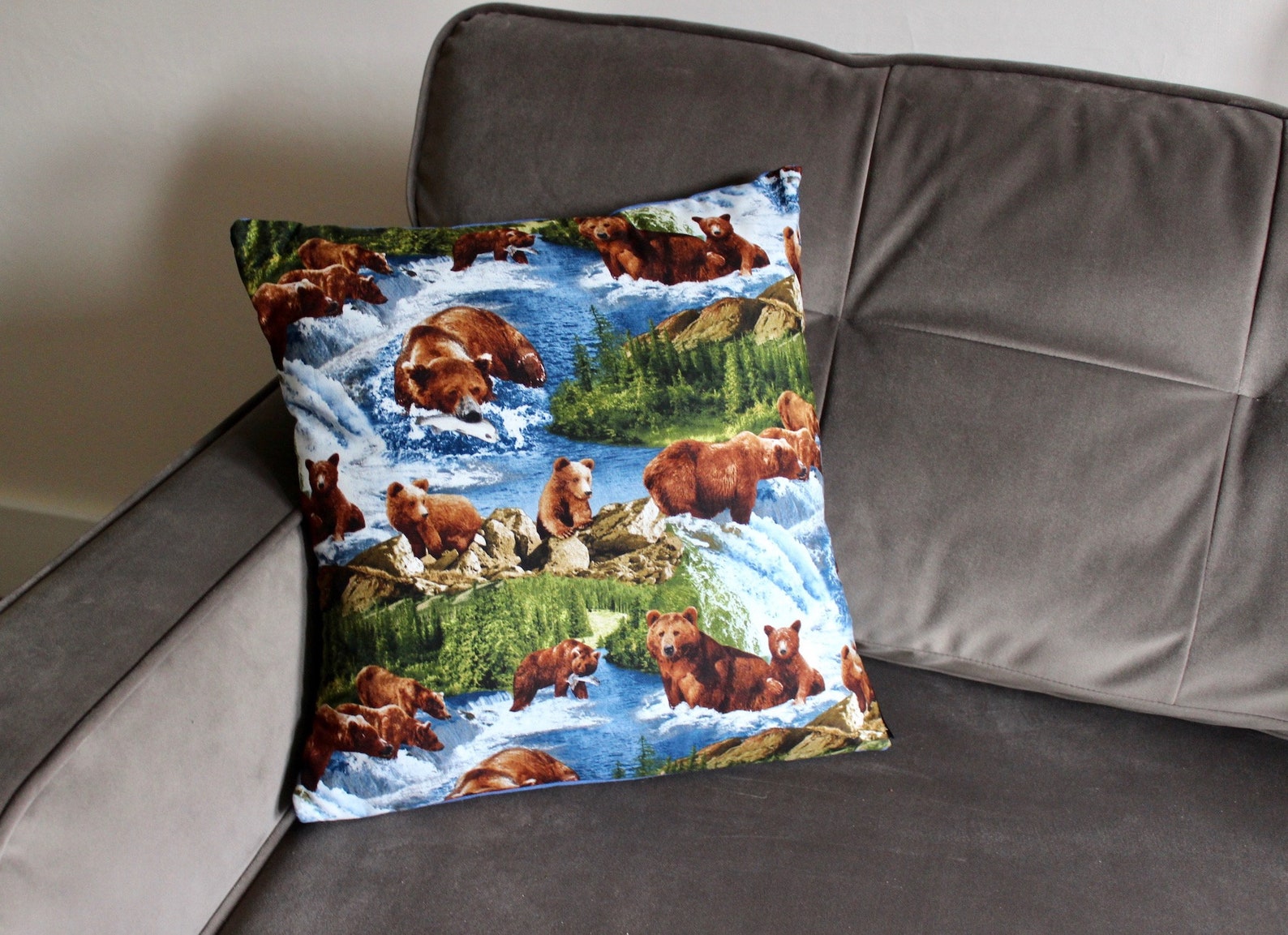 Brown Bears Cushion Cover Grizzly Bear Pillow Decorative Etsy