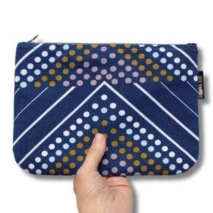 Vintage 70s Heals 'Montane' Bolsa com zíper, bolsa de maquiagem, estojo de lápis. Bolsa de cosméticos/bolsa de mão abstrata listrada/chevron moderna de meados do século