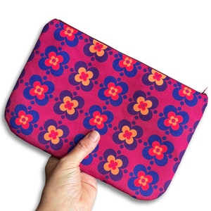 Bolsa com zíper floral/bolsa de maquiagem/estojo de lápis. Flower Power Geométrico, Bolsa Cosmética Retro. Carteira com zíper de meados do século. Acessório de viagem.