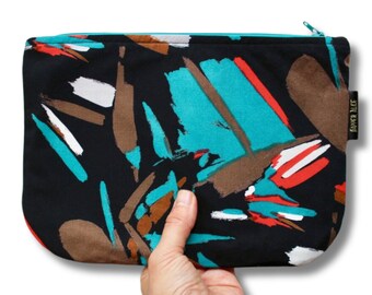 Vintage 80s Painterly Graffiti Abstract Makeup Bag, Pencil Case, Zipper Pouch. Colourful Urban Artist Zipped Purse/ Cosmetic Storage.