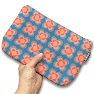 Bolsa com zíper floral/bolsa de maquiagem/estojo de lápis. Flower Power Geométrico, Bolsa Cosmética Retro. Carteira com zíper de meados do século. Acessório de viagem.