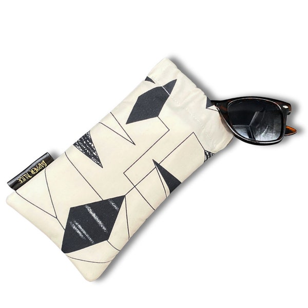 Lucienne Day 1950s Cotton Sunglasses Pouch. Mid Century Modern, Atomic Age Glasses Case. Abstract, Geometric Padded Cloth Wallet/ Holder