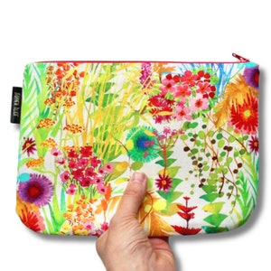 Liberty Tresco Neon Floral/ Botanical Zipper Pouch, Makeup Bag, Pencil Case. Pretty Bright Flower Garden Zipped Wallet/ Cosmetic Purse/ Gift