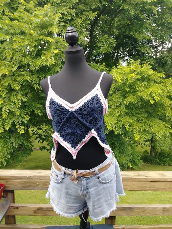 navy blue crochet top