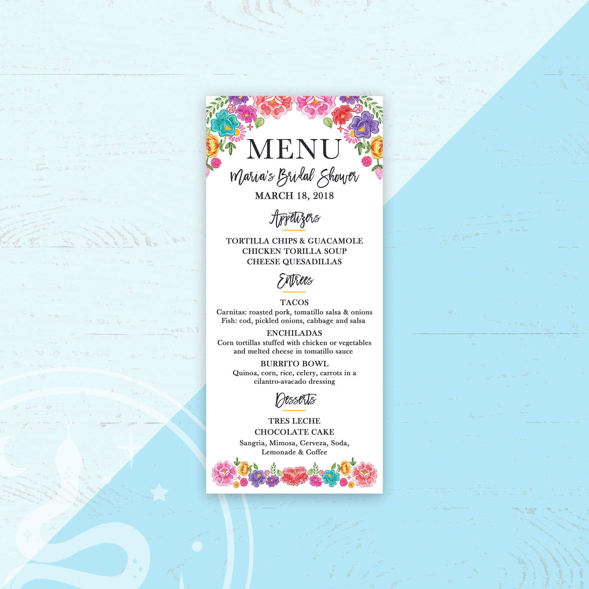Mexican Fiesta Printable Menu Card Wedding Bridal Shower - Etsy