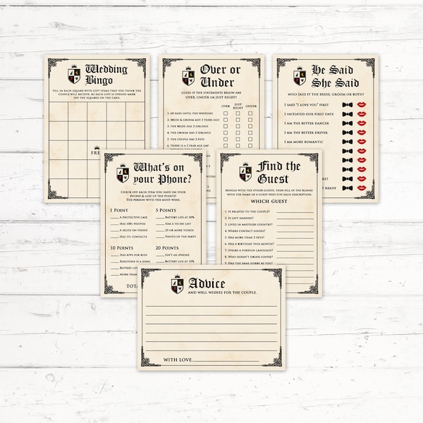 Renaissance, Medieval, Bridal Shower, Couples Shower, Printable, Games Package, 6 Games, Royal, King, Queen, Instant Download