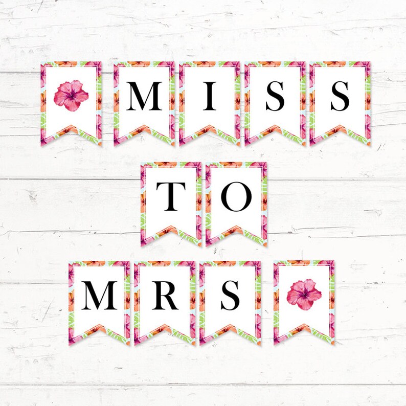 Tropical Bridal Shower Banner Miss To Mrs Aloha Palm Etsy