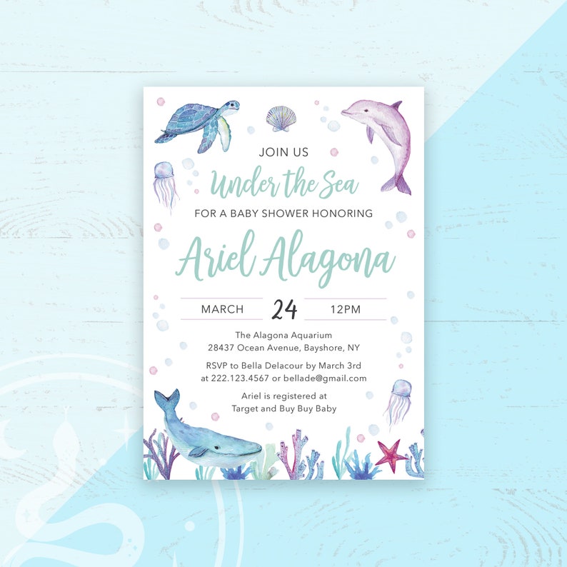Ocean Animals Baby Shower Printable Invitation Under Water | Etsy