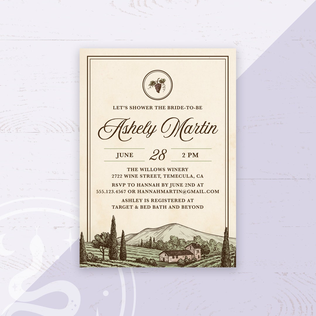 Winery, Vineyard Bridal Shower or Baby Shower Printable Invitation