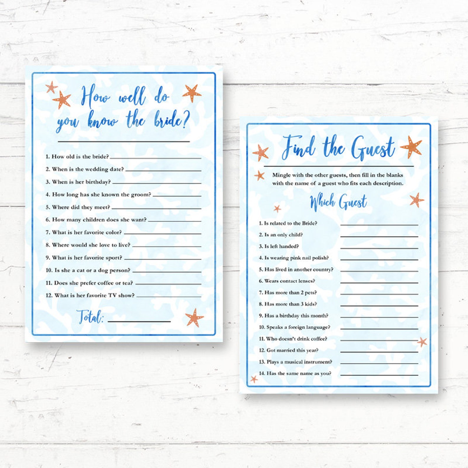 Beach Bridal Shower Printable Games Package 6 Games | Etsy
