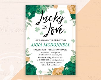 Lucky in Love, Bridal Shower, Couples Shower, Printable Invitation, Shamrock, Irish, St Patricks Day, Clover, Custom Printable Invite