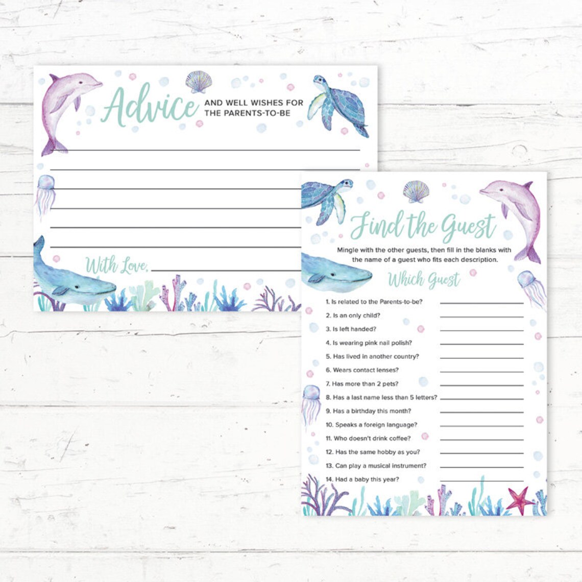 Ocean Animals Printable Baby Shower Couples Shower 6 Games - Etsy