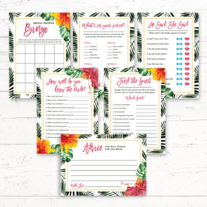 Hawaiian Bridal Shower Printable Games Package - Aloha, Caribbean - 6 Games - Instant Download