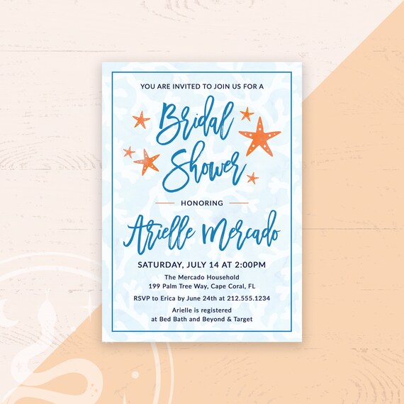 Beach Bridal Shower Printable Invitation Watercolor | Etsy