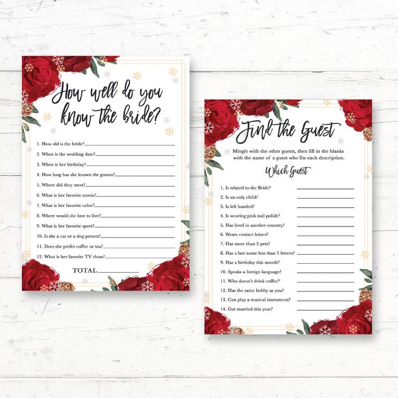Christmas Winter Snow Bridal Shower Printable Games Package - Etsy