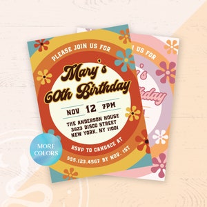 70's Hippie, Disco, 60's Hippie, Birthday Party, Printable Invitation, Bday Card, Groovy, Flowers, Peace, Custom Printable Invite