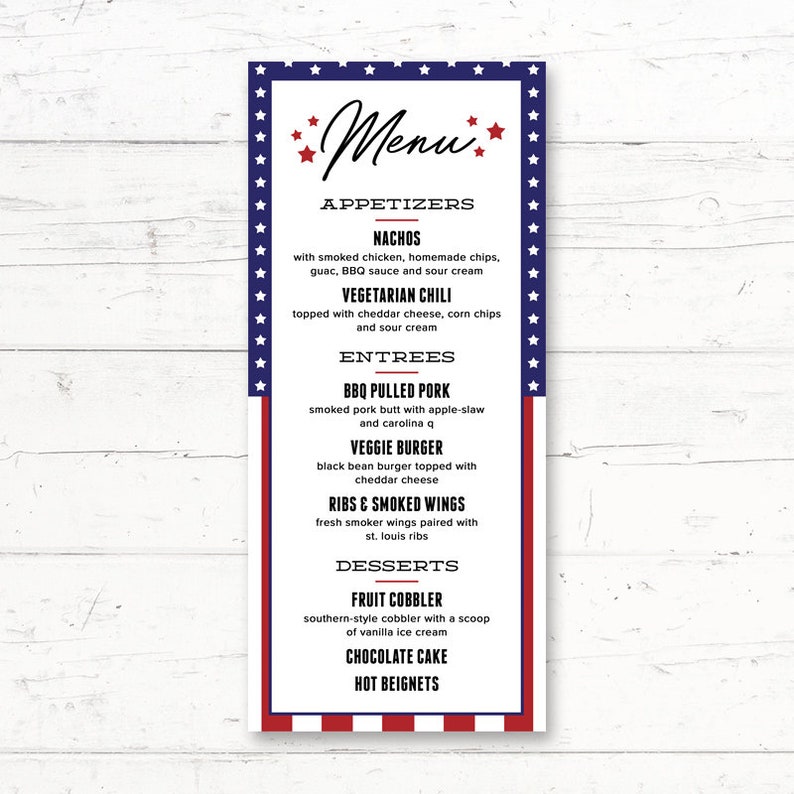 Fourth Of July Printable Menu Card America Flag Bbq Etsy Fourth Of July Printable Menu Card America Flag Bbq Etsy