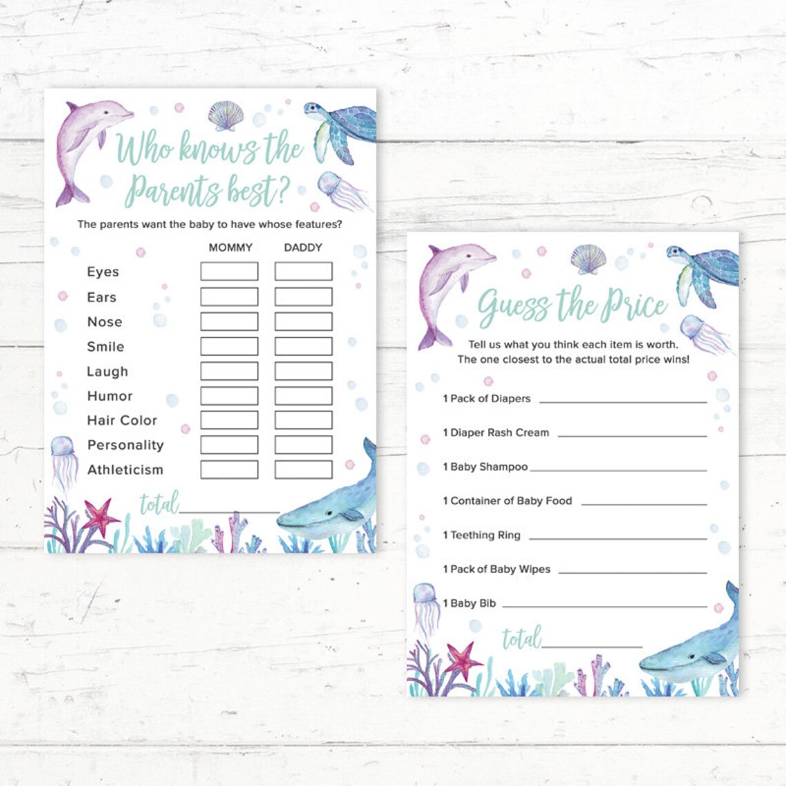 Ocean Animals Printable Baby Shower Couples Shower 6 Games - Etsy