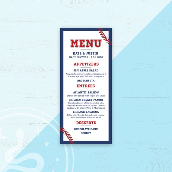 Birthday Party Couples Custom Printable Menu Baby Shower Baseball Printable Menu Card Bridal Shower Sports Baseball Bat Wedding