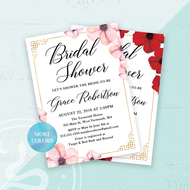 Chinese Bridal Shower Baby Shower Printable Invitation Etsy