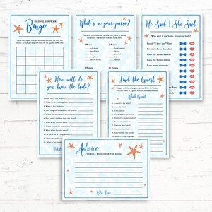 Beach, Bridal Shower, Printable, Games Package, 6 Games, Starfish ...