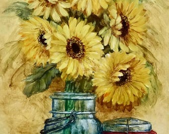 Daisy Giclee Art Print: Ball Jar Still Life, Unframed (20x10)