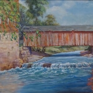a landscape painting - scenery painting- covered bridge print- landscape wall art-nature wall art-scenic landscape art- fine art print