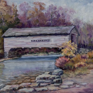 a covered bridge art print-Union covered bridge in Missouri -Giclee art print-vintage art prints-covered bridge-landscape Art